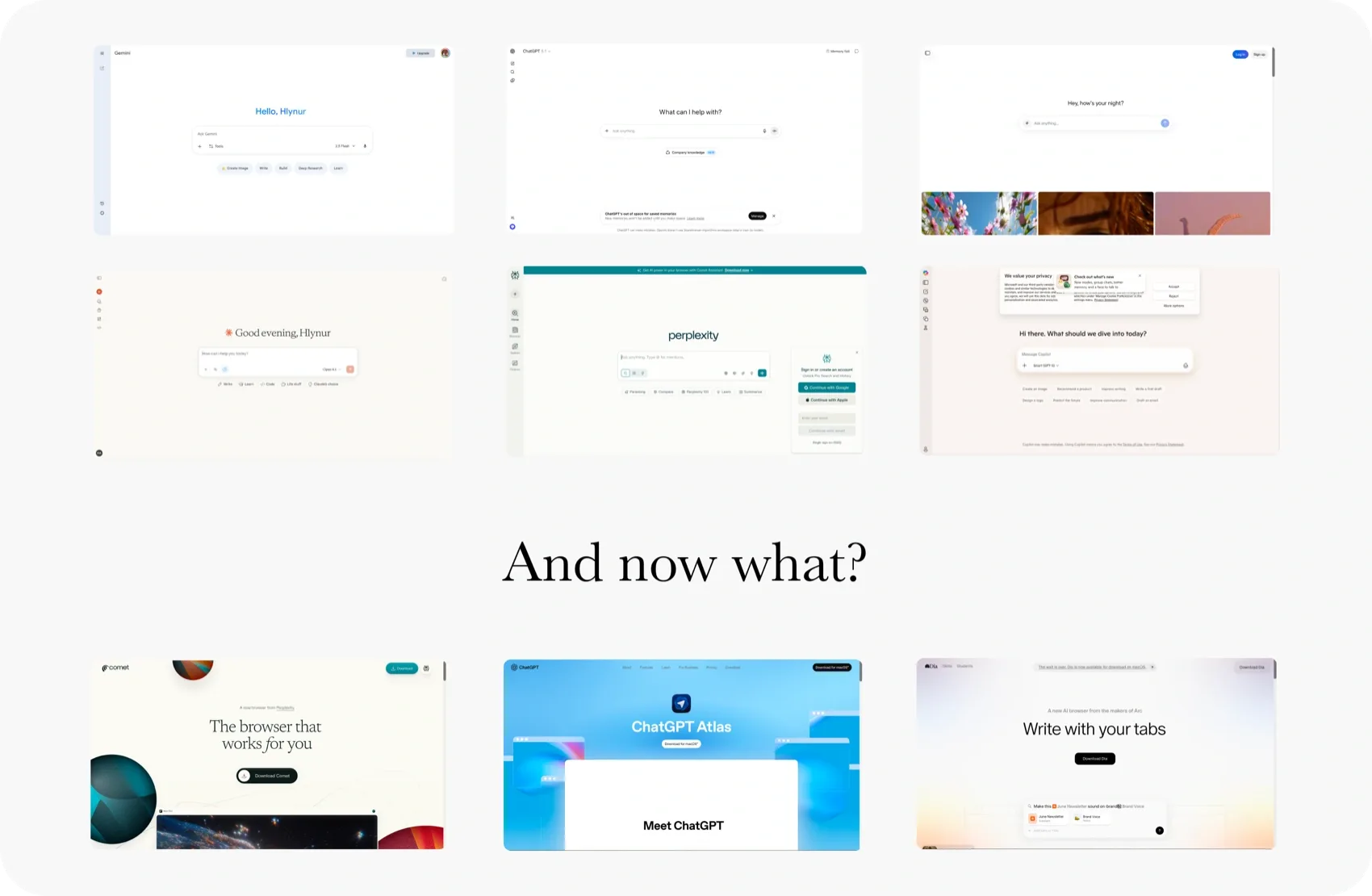 AI squeezed into every browser tab — Gemini, ChatGPT, Perplexity, Claude, Copilot — and now what?