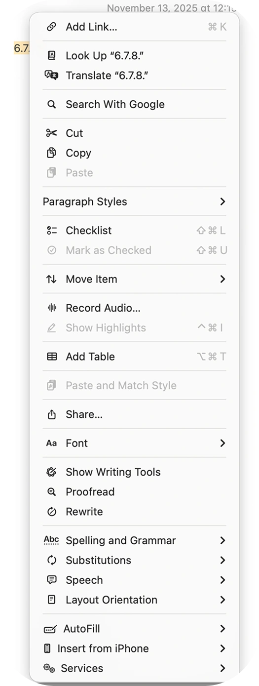 Context menu